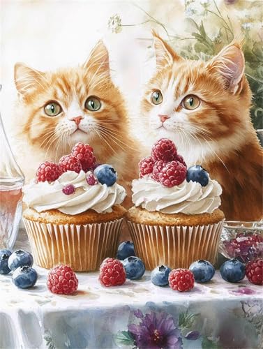 Diamond Painting Katze Diamant Painting Bilder Erwachsene Kinder Kuchen, 5D DIY Vollbohrer Eckige Steine Diamant Malerei Stickerei Bastelset für Deko Wohnzimmer, Geschenke für Frauen 30 x 40 cm A-1113 von FeiPride