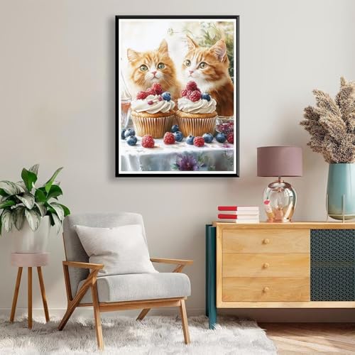 Diamond Painting Katze Diamant Painting Bilder Erwachsene Kinder Kuchen, 5D DIY Vollbohrer Eckige Steine Diamant Malerei Stickerei Bastelset für Deko Wohnzimmer, Geschenke für Frauen 40 x 50 cm A-1113 von FeiPride