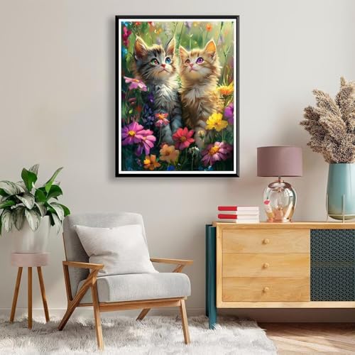 Diamond Painting Katze Diamant Painting Bilder Erwachsene Kinder Tier, 5D DIY Vollbohrer Eckige Steine Diamant Malerei Stickerei Bastelset für Deko Wohnzimmer, Geschenke für Frauen 40 x 50 cm A-1146 von FeiPride