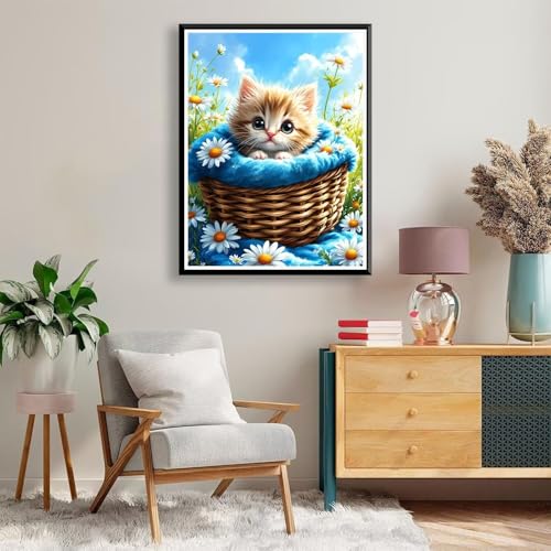 Diamond Painting Katze Diamond Painting Erwachsene Kinder, 5D Diamant Painting Bilder Blume Diamond Painting Eckige Steine, DIY Full Drill Diamond Painting Set für Home Wand Deko 30 x 40 cm A-122 von FeiPride