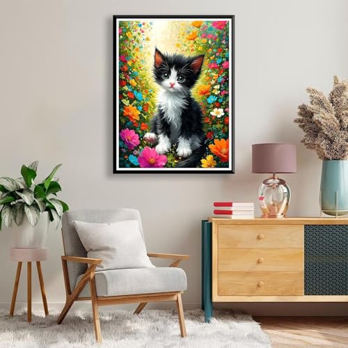 Diamond Painting Katze Diamond Painting Erwachsene Kinder, 5D Diamant Painting Bilder Blume Diamond Painting Eckige Steine, DIY Full Drill Diamond Painting Set für Home Wand Deko 30 x 40 cm A-152 von FeiPride