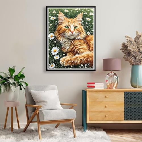 Diamond Painting Katze Diamond Painting Erwachsene Kinder, 5D Diamant Painting Bilder Blume Diamond Painting Eckige Steine, DIY Full Drill Diamond Painting Set für Home Wand Deko 70 x 90 cm A-245 von FeiPride