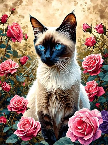 Diamond Painting Katze Diamond Painting Erwachsene Kinder, 5D Diamant Painting Bilder Blume Diamond Painting Eckige Steine, DIY Full Drill Diamond Painting Set für Home Wand Deko 80 x 100 cm A-214 von FeiPride