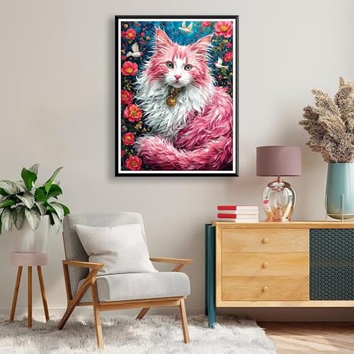 Diamond Painting Katze Diamond Painting Erwachsene Kinder, 5D Diamant Painting Bilder Blume Diamond Painting Eckige Steine, DIY Full Drill Diamond Painting Set für Home Wand Deko 80 x 100 cm A-371 von FeiPride