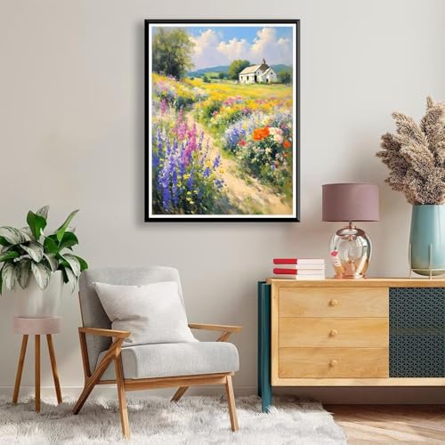 Diamond Painting Landschaft Diamond Painting Erwachsene Kinder, 5D Diamant Painting Bilder Blume Diamond Painting Eckige Steine, DIY Full Drill Diamond Painting Set für Home Wand Deko 70 x 90 cm A-136 von FeiPride