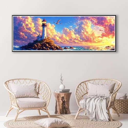 Diamond Painting Leuchtturm 100 x 300 cm,Diamond Painting Erwachsene groß,5D Diamant Painting Bilder Landschaft Diamond Painting Set,DIY Crystal Art Stickerei Diamant Malerei für Home Wand Deko P-836 von FeiPride