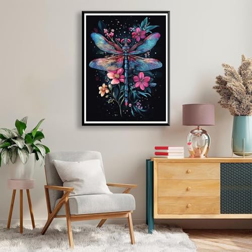 Diamond Painting Libelle Diamond Painting Erwachsene Kinder, 5D Diamant Painting Bilder Blume Diamond Painting Eckige Steine, DIY Full Drill Diamond Painting Set für Home Wand Deko 30 x 40 cm A-800 von FeiPride