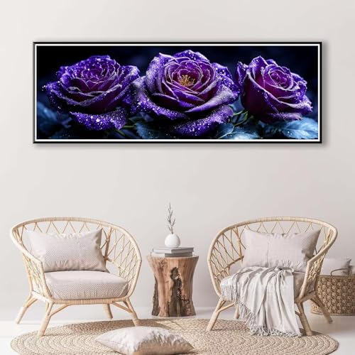 Diamond Painting Lila Blumen 100 x 300 cm, Diamond Painting Erwachsene groß, 5D Diamant Painting Bilder Rose Diamond Painting Set, DIY Crystal Art Stickerei Diamant Malerei für Home Wand Deko P-797 von FeiPride