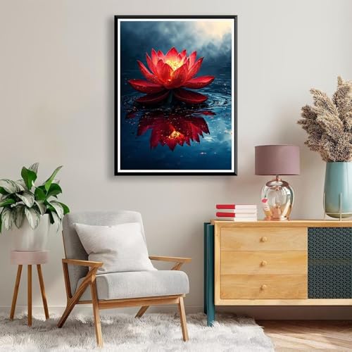 Diamond Painting Lotus Diamond Painting Erwachsene Kinder, 5D Diamant Painting Bilder Landschaft Diamond Painting Eckige Steine, DIY Full Drill Diamond Painting Set für Home Wand Deko 70 x 90 cm A-263 von FeiPride