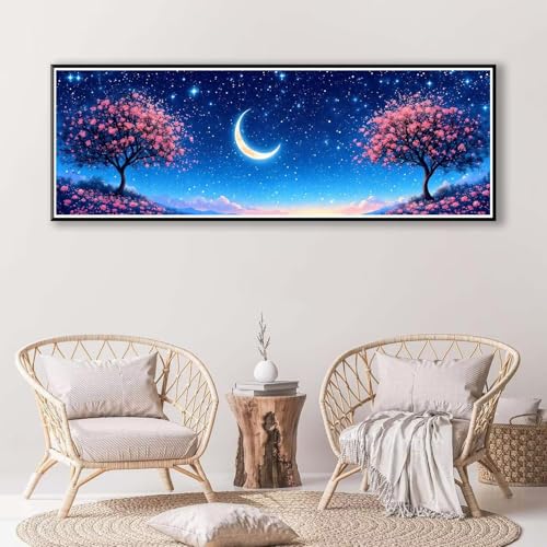 Diamond Painting Mond 100 x 300 cm, Diamond Painting Erwachsene groß, 5D Diamant Painting Bilder Baum Diamond Painting Set, DIY Runde Crystal Art Stickerei Diamant Malerei für Home Wand Deko P-809 von FeiPride