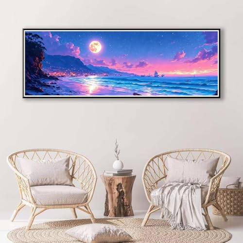 Diamond Painting Mond 100 x 300 cm, Diamond Painting Erwachsene groß, 5D Diamant Painting Bilder Meer Diamond Painting Set, DIY Runde Crystal Art Stickerei Diamant Malerei für Home Wand Deko P-365 von FeiPride