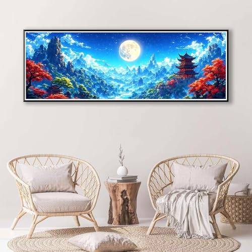 Diamond Painting Mond 30 x 90 cm, Diamond Painting Erwachsene groß, 5D Diamant Painting Bilder Berg Diamond Painting Set, DIY Runde Crystal Art Stickerei Diamant Malerei für Home Wand Deko P-347 von FeiPride