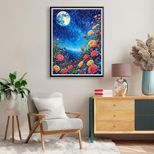 Diamond Painting Mond Diamond Painting Erwachsene Kinder, 5D Diamant Painting Bilder Blume Diamond Painting Eckige Steine, DIY Full Drill Diamond Painting Set für Home Wand Deko 70 x 90 cm A-115 von FeiPride