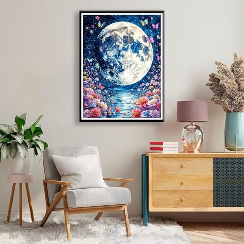 Diamond Painting Mond Diamond Painting Erwachsene Kinder, 5D Diamant Painting Bilder Blume Diamond Painting Eckige Steine, DIY Full Drill Diamond Painting Set für Home Wand Deko 70 x 90 cm A-200 von FeiPride