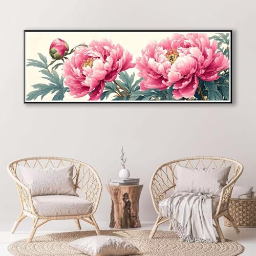 Diamond Painting Pfingstrose 100 x 300 cm, Diamond Painting Erwachsene groß, 5D Diamant Painting Bilder Blume Diamond Painting Set, DIY Crystal Art Stickerei Diamant Malerei für Home Wand Deko P-350 von FeiPride