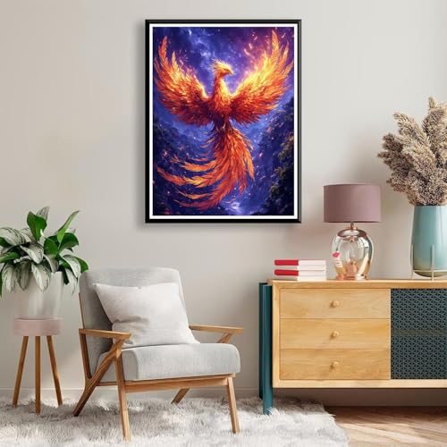 Diamond Painting Phönix Diamond Painting Erwachsene Kinder, 5D Diamant Painting Bilder Vogel Diamond Painting Eckige Steine, DIY Full Drill Diamond Painting Set für Home Wand Deko 80 x 100 cm A-368 von FeiPride