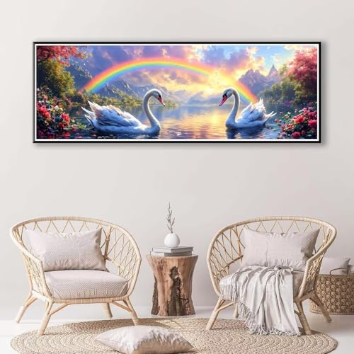 Diamond Painting Regenbogen 30 x 90 cm, Diamond Painting Erwachsene groß, 5D Diamant Painting Bilder Schwan Diamond Painting Set, DIY Crystal Art Stickerei Diamant Malerei für Home Wand Deko P-782 von FeiPride