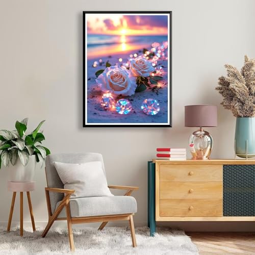 Diamond Painting Rose Diamond Painting Erwachsene Kinder, 5D Diamant Painting Bilder Strand Diamond Painting Eckige Steine, DIY Full Drill Diamond Painting Set für Home Wand Deko 70 x 90 cm A-145 von FeiPride