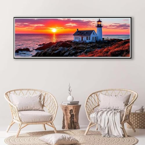 Diamond Painting Sonnenuntergang 100 x 300 cm,Diamond Painting Erwachsene groß,5D Diamant Painting Bilder Leuchtturm Diamond Painting Set,DIY Crystal Art Stickerei Diamant Malerei Home Wand Deko P-821 von FeiPride