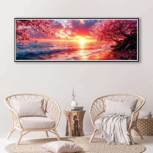 Diamond Painting Sonnenuntergang 100 x 300 cm,Diamond Painting Erwachsene groß,5D Diamant Painting Bilder Meer Diamond Painting Set,DIY Crystal Art Stickerei Diamant Malerei für Home Wand Deko P-362 von FeiPride