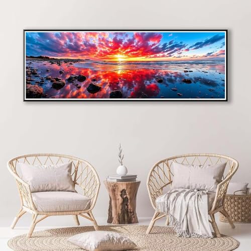 Diamond Painting Sonnenuntergang 90 x 270 cm, Diamond Painting Erwachsene groß, 5D Diamant Painting Bilder Meer Diamond Painting Set, DIY Crystal Art Stickerei Diamant Malerei für Home Wand Deko P-398 von FeiPride