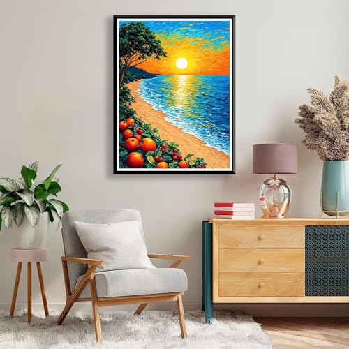 Diamond Painting Strand Diamond Painting Erwachsene Kinder Diamant Painting Bilder Landschaft Diamond Painting Eckige Steine, DIY Full Drill Diamond Painting Set für Home Wand Deko 45 x 60 cm A-370 von FeiPride