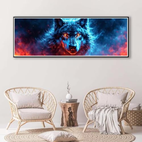 Diamond Painting Tier 100 x 300 cm, Diamond Painting Erwachsene groß, 5D Diamant Painting Bilder Wolf Diamond Painting Set, DIY Runde Crystal Art Stickerei Diamant Malerei für Home Wand Deko P-377 von FeiPride