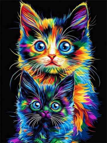 Diamond Painting Tier Diamond Painting Erwachsene Kinder, 5D Diamant Painting Bilder Katze Diamond Painting Eckige Steine, DIY Full Drill Diamond Painting Set für Home Wand Deko 45 x 60 cm A-666 von FeiPride