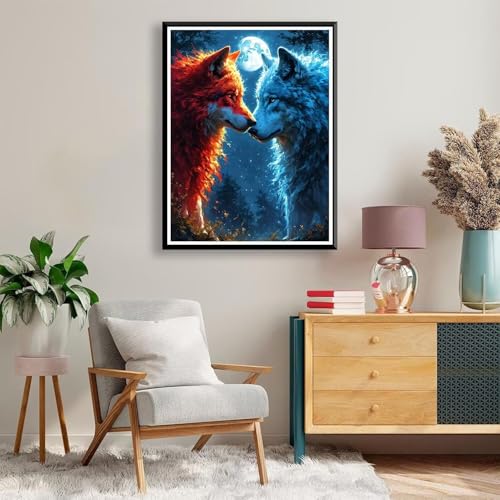 Diamond Painting Tier Diamond Painting Erwachsene Kinder, 5D Diamant Painting Bilder Wolf Diamond Painting Eckige Steine, DIY Full Drill Diamond Painting Set für Home Wand Deko 80 x 100 cm A-143 von FeiPride