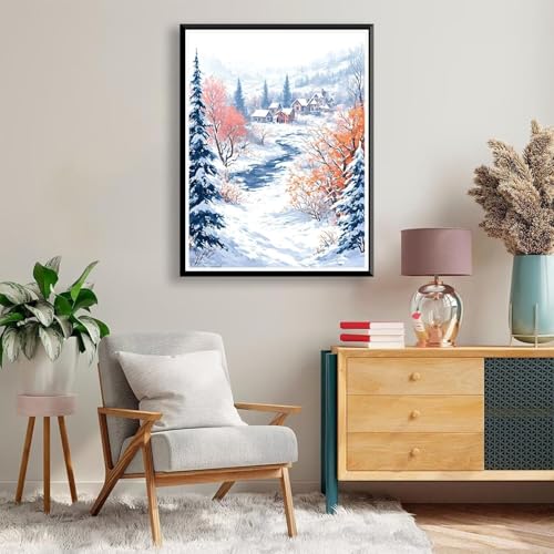 Diamond Painting Winter Diamond Painting Erwachsene Kinder Diamant Painting Bilder Schneeszene Diamond Painting Eckige Steine, DIY Full Drill Diamond Painting Set für Home Wand Deko 45 x 60 cm A-367 von FeiPride