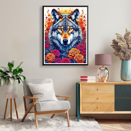 Diamond Painting Wolf Diamond Painting Erwachsene Kinder, 5D Diamant Painting Bilder Blume Diamond Painting Eckige Steine, DIY Full Drill Diamond Painting Set für Home Wand Deko 70 x 90 cm A-343 von FeiPride