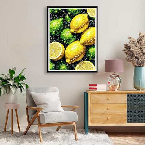 Diamond Painting Zitrone Diamond Painting Erwachsene Kinder, 5D Diamant Painting Bilder Obst Diamond Painting Eckige Steine, DIY Full Drill Diamond Painting Set für Home Wand Deko 80 x 100 cm A-203 von FeiPride