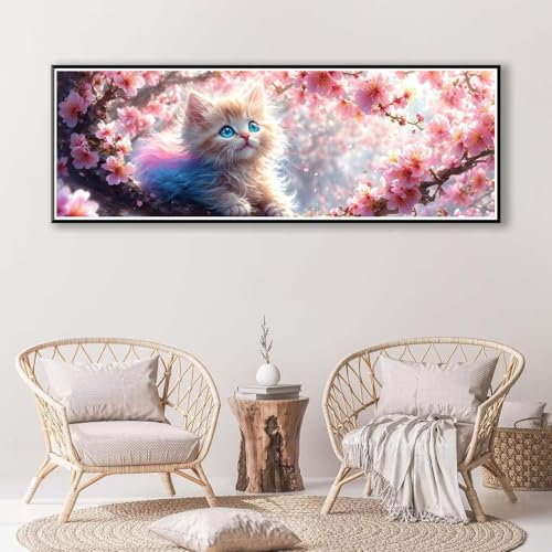 Katze Diamond Painting Erwachsene Groß XXL 100 x 300 cm, 5D Diamant Painting Bilder Blume, Full Drill Diamond Painting Runde Steine, DIY Diamant Malerei Set für Zuhause Wand Dekoration Geschenk P-826 von FeiPride