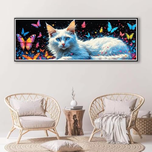 Katze Diamond Painting Erwachsene Groß XXL 40 x 120 cm, 5D Diamant Painting Bilder Schmetterling, Full Drill Diamond Painting Runde Steine, DIY Diamant Malerei Set für Zuhause Wand Dekoration P-793 von FeiPride