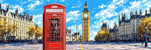 London Diamond Painting Erwachsene Groß XXL 90 x 270 cm, 5D Diamant Painting Bilder Straße, Full Drill Diamond Painting Runde Steine, DIY Diamant Malerei Set für Zuhause Wand Dekoration Geschenk P-775 von FeiPride