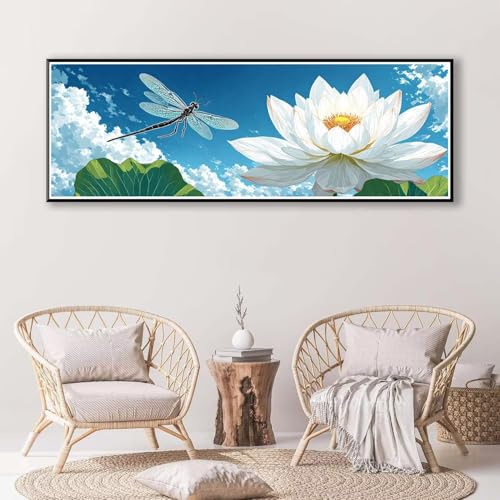 Lotus Diamond Painting Erwachsene Groß XXL 100 x 300 cm, 5D Diamant Painting Bilder Libelle, Full Drill Diamond Painting Runde Steine, DIY Diamant Malerei für Zuhause Wand Dekoration Geschenk P-820 von FeiPride