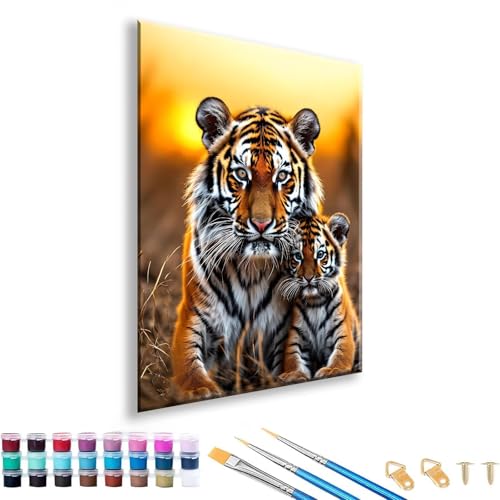 Malen nach Zahlen Erwachsene 40 x 50 cm, Malen nach Zahlen Tiger Paint by Numbers Tier DIY Painting by Numbers Erwachsene Leinwand Kit mit Pinseln und Acrylfarben für Zimmer Deko, Ohne Rahmen A-6 von FeiPride