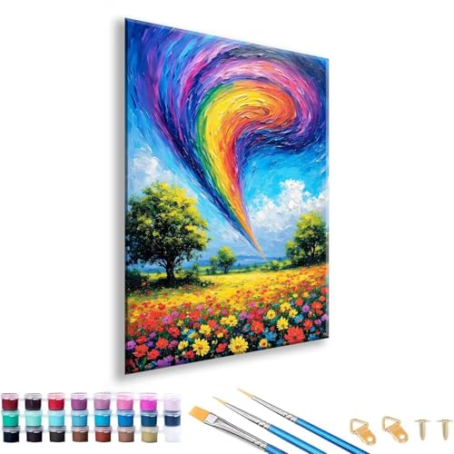 Malen nach Zahlen Erwachsene 50 x 70 cm, Malen nach Zahlen Regenbogen Paint by Numbers Landschaft DIY Painting by Numbers Kit mit Pinseln und Acrylfarben für Zimmer Deko Geschenk, Ohne Rahmen K-1 von FeiPride