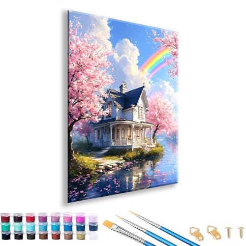 Malen nach Zahlen Erwachsene 60 x 80 cm, Malen nach Zahlen Landschaft Paint by Numbers Regenbogen DIY Painting by Numbers Kit mit Pinseln und Acrylfarben für Zimmer Deko Geschenk, Ohne Rahmen H-4 von FeiPride