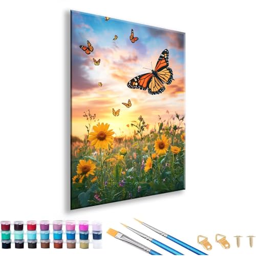 Malen nach Zahlen Erwachsene 80 x 110 cm, Malen nach Zahlen Schmetterling Paint by Numbers Landschaft DIY Painting by Numbers Kit mit Pinseln und Acrylfarben für Zimmer Deko Geschenk, Ohne Rahmen V-6 von FeiPride