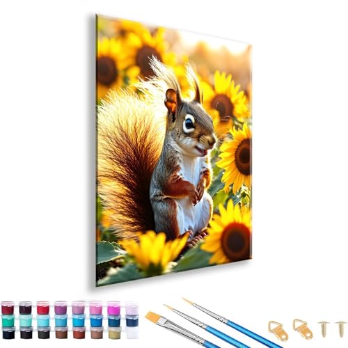 Malen nach Zahlen Erwachsene Eichhörnchen Malen nach Zahlen Sonnenblume Paint by Numbers Adult DIY Handgemalt Ölgemälde Set Mit 3 Pinseln und Acrylfarbe für Geschenk Deko Wohnzimmer 60 x 80 cm N-4 von FeiPride