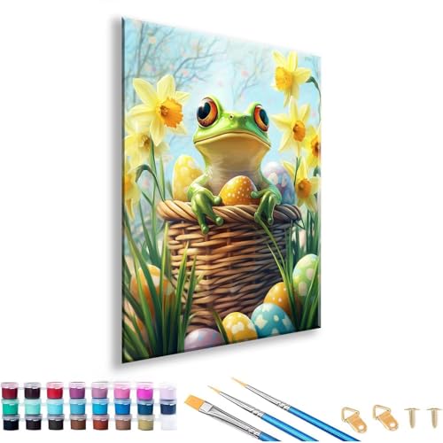 Malen nach Zahlen Erwachsene Frosch Malen nach Zahlen Blume Paint by Numbers Adult DIY Handgemalt Ölgemälde Set Mit 3 Pinseln und Acrylfarbe, Painting by Numbers für Deko Wohnzimmer 60 x 80 cm Q-8 von FeiPride