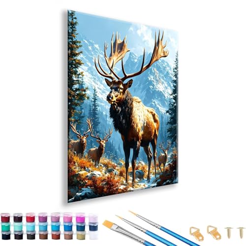 Malen nach Zahlen Erwachsene Hirsch Malen nach Zahlen Tier Paint by Numbers Adult DIY Handgemalt Ölgemälde Set Mit 3 Pinseln und Acrylfarbe,Paint by Numbers für Geschenk Deko Wohnzimmer 70 x 90 cm Z-2 von FeiPride