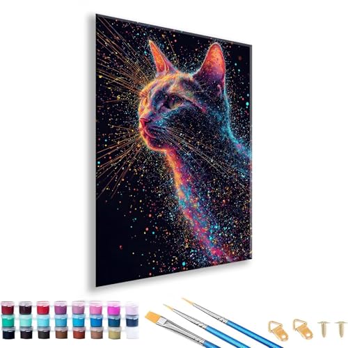 Malen nach Zahlen Erwachsene Katze Malen nach Zahlen Sternenhimmel Paint by Numbers Adult DIY Handgemalt Ölgemälde Set Mit 3 Pinseln und Acrylfarbe, Paint by Numbers für Zimmer Deko 70 x 90 cm O-4 von FeiPride