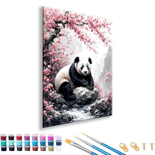 Malen nach Zahlen Erwachsene Panda Malen nach Zahlen Baum Paint by Numbers Adult DIY Handgemalt Ölgemälde Set Mit 3 Pinseln und Acrylfarbe, Painting by Numbers für Deko Wohnzimmer 70 x 90 cm N-0 von FeiPride