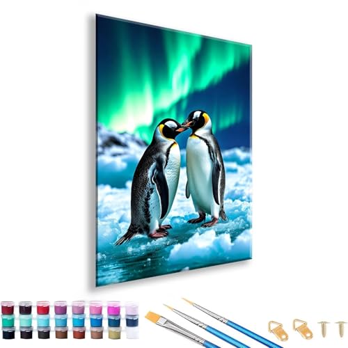 Malen nach Zahlen Erwachsene Pinguin Malen nach Zahlen Tier Paint by Numbers Adult DIY Handgemalt Ölgemälde Set Mit 3 Pinseln und Acrylfarbe, Painting by Numbers für Deko Wohnzimmer 60 x 80 cm Y-2 von FeiPride