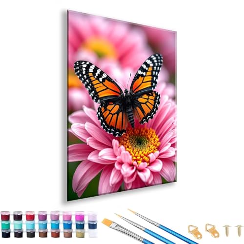 Malen nach Zahlen Erwachsene Schmetterling Malen nach Zahlen Blume Paint by Numbers Adult DIY Handgemalt Ölgemälde Set Mit 3 Pinseln und Acrylfarbe, Paint by Numbers für Zimmer Deko 70 x 90 cm Y-7 von FeiPride