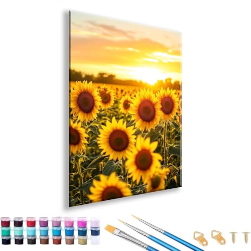 Malen nach Zahlen Erwachsene Sonnenuntergang Malen nach Zahlen Sonnenblume Paint by Numbers Adult DIY Handgemalt Ölgemälde Set Mit 3 Pinseln und Acrylfarbe für Geschenk Deko Wohnzimmer 70 x 90 cm C-8 von FeiPride