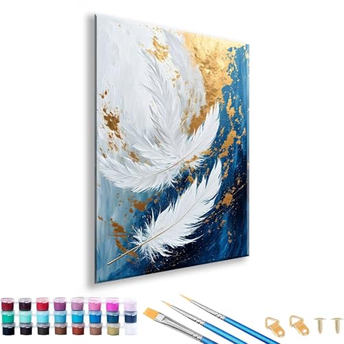 Malen nach Zahlen ab 7 8 9 10 11 12 Jahre Mädchen, Malen nach Zahlen Erwachsene Abstrakt Paint by Numbers Feder DIY Painting by Numbers Set für Deko Wohnzimmer, Geschenke für Frauen 60 x 80 cm G-2 von FeiPride