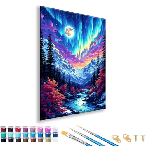 Malen nach Zahlen ab 7 8 9 10 11 12 Jahre Mädchen, Malen nach Zahlen Erwachsene Aurora Paint by Numbers Landschaft DIY Painting by Numbers Set für Deko Wohnzimmer, Geschenke für Frauen 30 x 40 cm B-1 von FeiPride